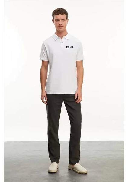 Yakası Düğmeli Yakalı Pike Baskılı Tshirt