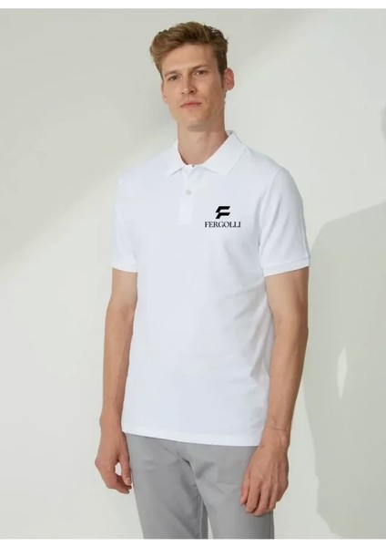 Yakası Düğmeli Yakalı Pike Baskılı Tshirt
