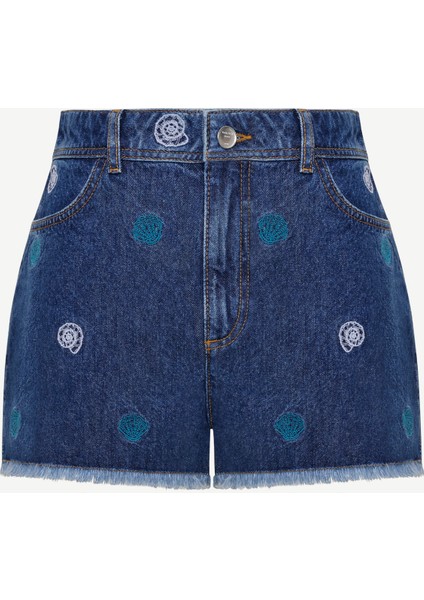 Nakış Detaylı Denim Şort