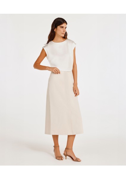 Panel Kesikli Midi Etek