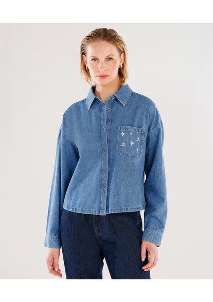 Nakışlı Detaylı Uzun Kollu Denim Gömlek fiyatları