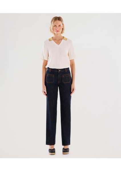 Cep Detaylı Normal Bel Rahat Fit Denim Pantolon