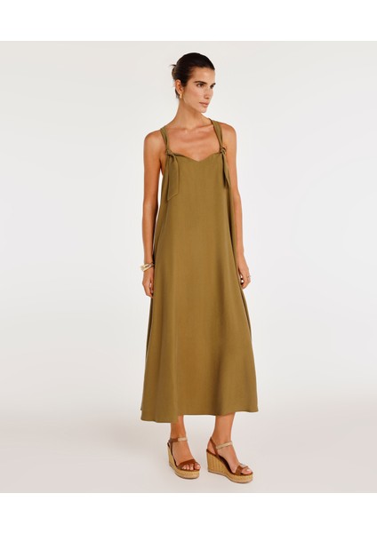 Düğüm Askı Detaylı V Yaka Uzun Boy Elbise fiyatları