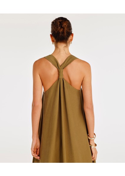 Düğüm Askı Detaylı V Yaka Uzun Boy Elbise fırsatları