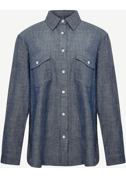 Yırtmaç Detaylı Uzun Kollu Denim Gömlek fırsatları