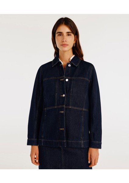 Dikiş Detaylı Denim Ceket