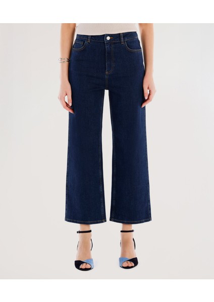 Yüksek Bel Cep Detaylı Denim Pantolon
