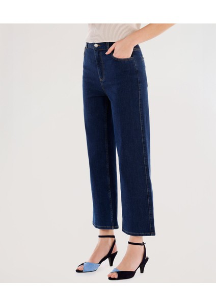 Yüksek Bel Cep Detaylı Denim Pantolon