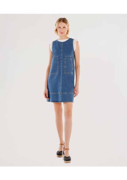 Cepli Kısa Denim Elbise