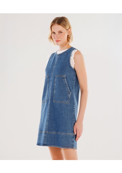 Cepli Kısa Denim Elbise