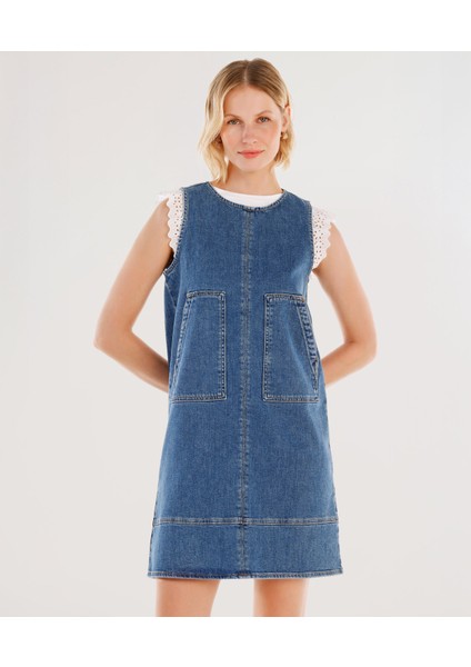 Cepli Kısa Denim Elbise