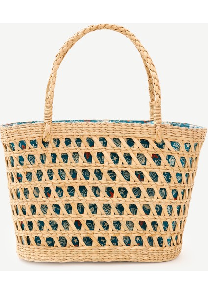 Desen Kumaş Astarlı Rattan Çanta