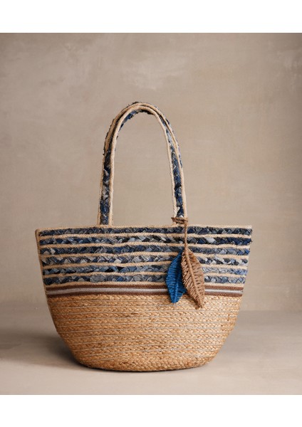 Denim Detaylı Jute Çanta
