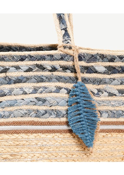 Denim Detaylı Jute Çanta