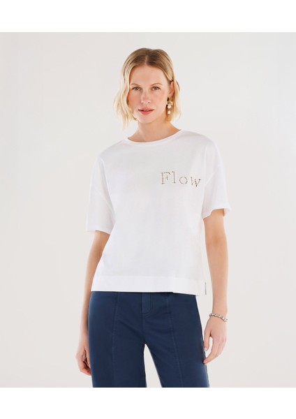 Nakış Detaylı Bisiklet Yaka Kısa Kollu T-Shirt