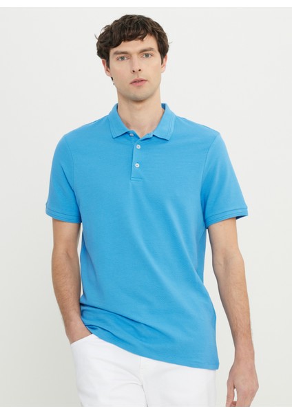 Polo Yaka Jakarlı Koyu Mavi Erkek T-Shirt ACE091252298_KMV modelleri