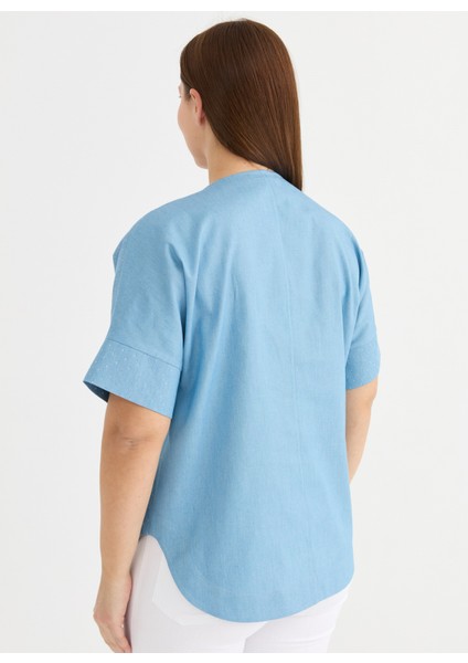 V Yaka Taşlı Açık Mavi Kadın Bluz 25YSL8144 fırsatları