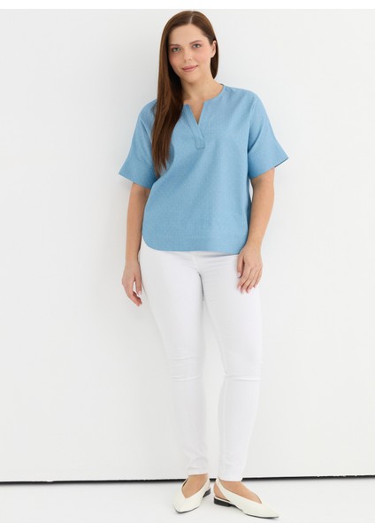V Yaka Taşlı Açık Mavi Kadın Bluz 25YSL8144
