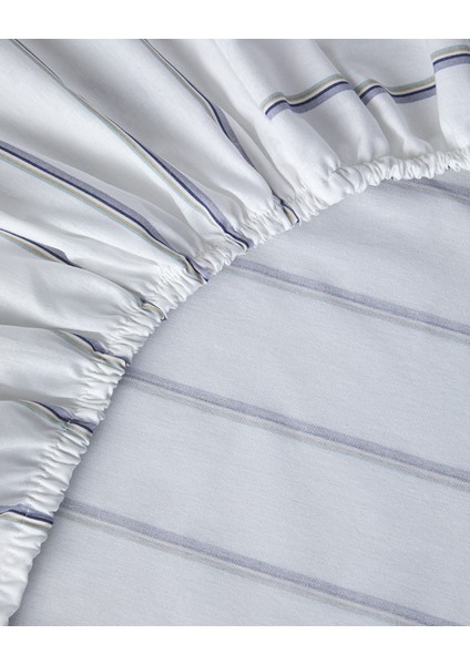 Serene Stripes Pamuklu Tek Kişilik Lastikli Çarşaf 100 x 200 cm Lacivert