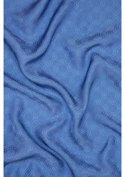 Özel Seri Monogram Jakarlı Eşarp 40843-KOYU Mavi