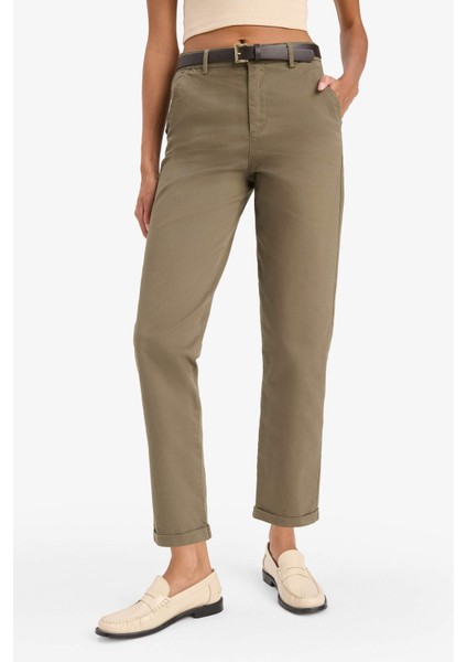 Carrot Fit Kemerli Gabardin Pantolon Cepli Yüksek Bel Düz Paça D7413AX25SM
