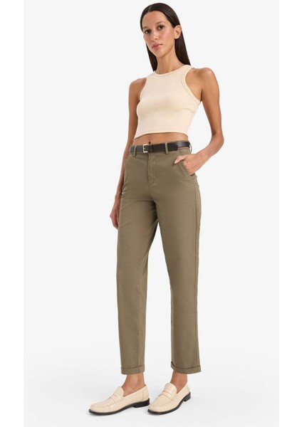 Carrot Fit Kemerli Gabardin Pantolon Cepli Yüksek Bel Düz Paça D7413AX25SM