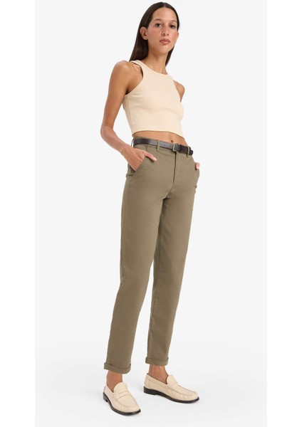 Carrot Fit Kemerli Gabardin Pantolon Cepli Yüksek Bel Düz Paça D7413AX25SM