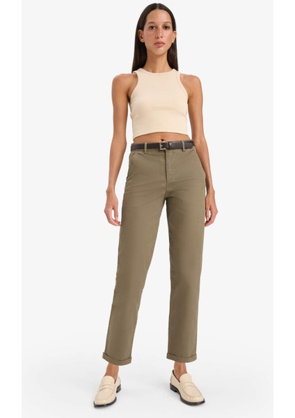 Carrot Fit Kemerli Gabardin Pantolon Cepli Yüksek Bel Düz Paça D7413AX25SM