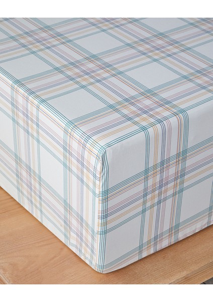 Spektrum Line Pamuklu Tek Kişilik Lastikli Çarşaf 100 x 200 cm Yeşil-Mavi