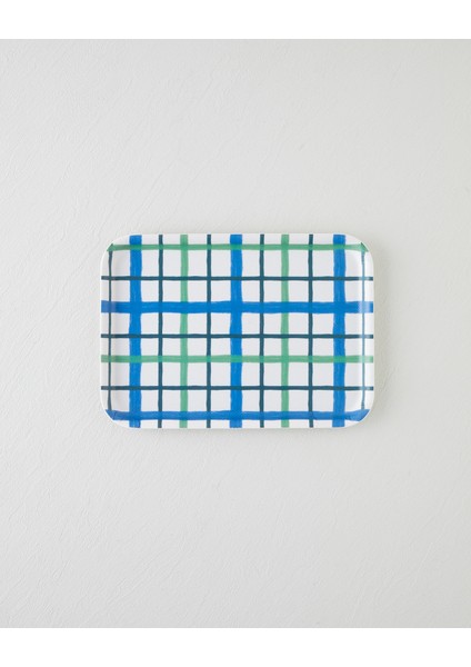Aquaplaid Melamin Kaydırmaz Tepsi 20x28,5 cm Mavi - Yeşil