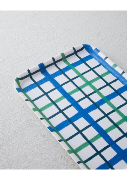 Aquaplaid Melamin Kaydırmaz Tepsi 20x28,5 cm Mavi - Yeşil modelleri