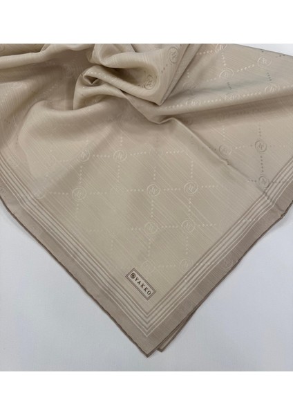 Monogram Pamuk Ipek Bordürlü Eşarp 41588-VIZON