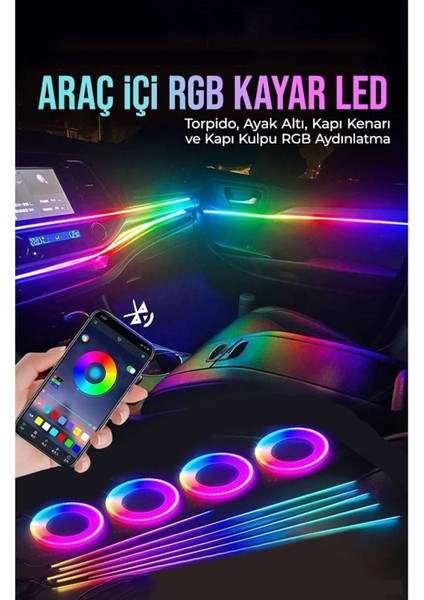 Araç Içi Atmosfer Ambiyans LED Neon Rgb App Kontrollü 18 Parça