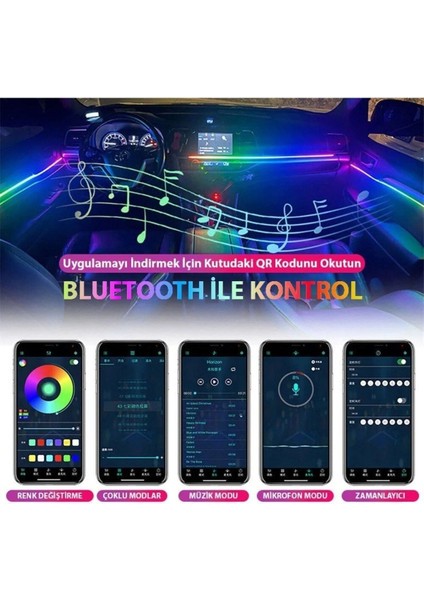 Araç Içi Atmosfer Ambiyans LED Neon Rgb App Kontrollü 18 Parça
