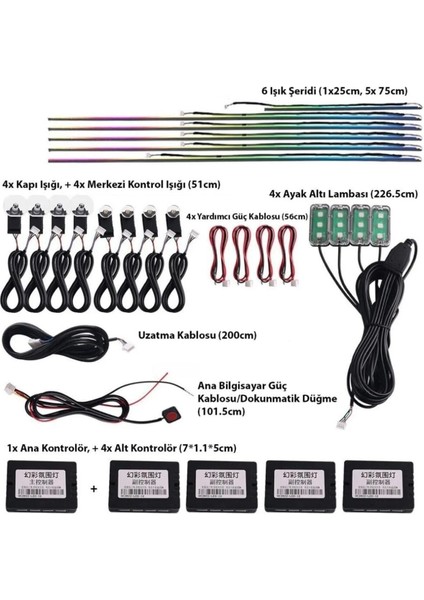 Araç Içi Atmosfer Ambiyans LED Neon Rgb App Kontrollü 18 Parça