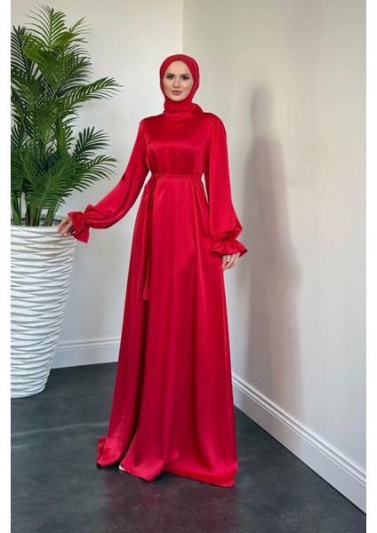 Lady Kolu Fırfır Saten Abiye Kırmızı fiyatları
