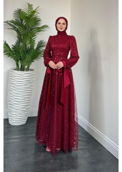 Hilly Kolları Fiyonk Saten Abiye Bordo fiyatları