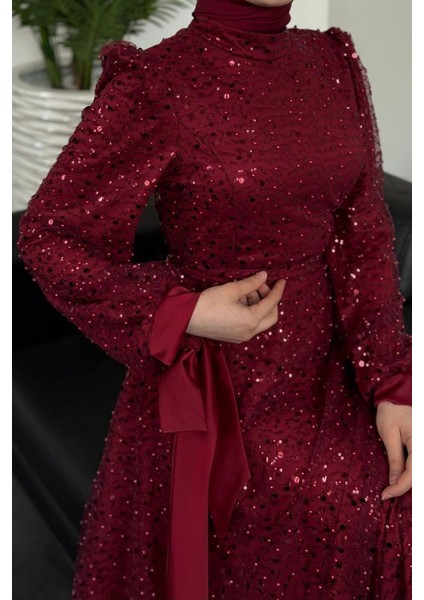 Hilly Kolları Fiyonk Saten Abiye Bordo fırsatları