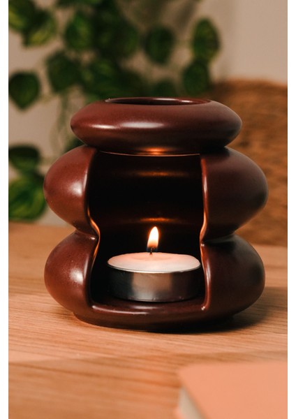 Bordo Mat Modern Tasarım Seramik El Yapımı Buhurdanlık | Mumluk | Dekoratif (1 Adet Tealight Mum Il