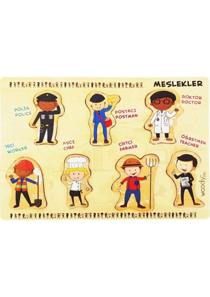 Ahşap Puzzle Meslekler Eğitici Çocuk Oyuncak Montessori Meteryal Ingilizce Türkçe