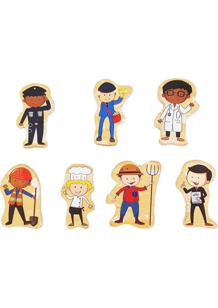 Ahşap Puzzle Meslekler Eğitici Çocuk Oyuncak Montessori Meteryal Ingilizce Türkçe