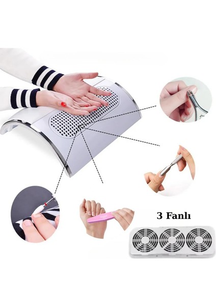 3 Fanlı Tırnak Toz Toplama Makinası Güçlü Emiş Sessiz Çalışma