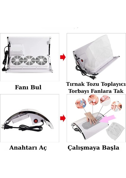 3 Fanlı Tırnak Toz Toplama Makinası Güçlü Emiş Sessiz Çalışma