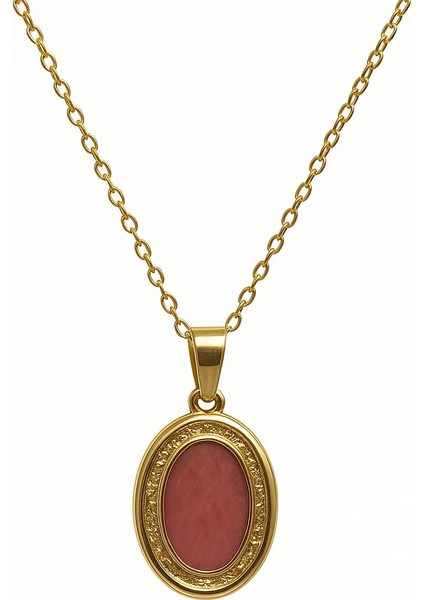 Rodonit Taşı Oval Kolye 45 cm Zincir 8 gr Unisex Doğal Taş Hediye fırsatları