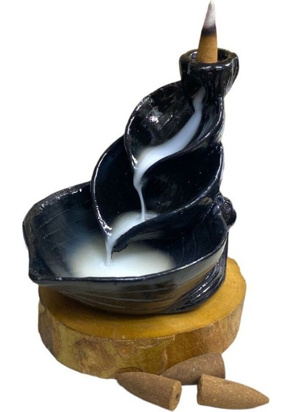 Yaprak Görünümlü Dekoratif ve Hediyelik Siyah Geri Akış Tütsülük