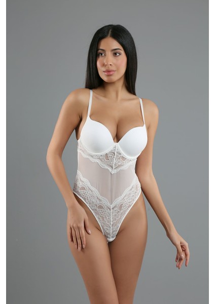 Ekru Ip Askılı Dantelli B Cup Body 5081