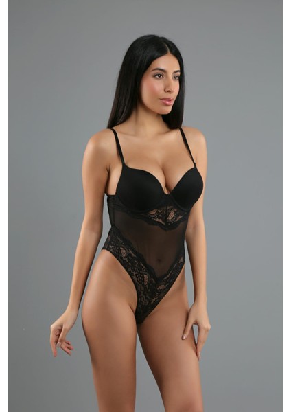 Siyah Ip Askılı Dantelli B Cup Body 5081 fırsatları
