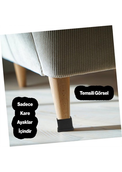 4 Adet Masa Sandalye Sehpa Ayak Tapası Kare Tıpa Papuç Takoz 40 mm x 40 mm Parke Zemin Koruyucu