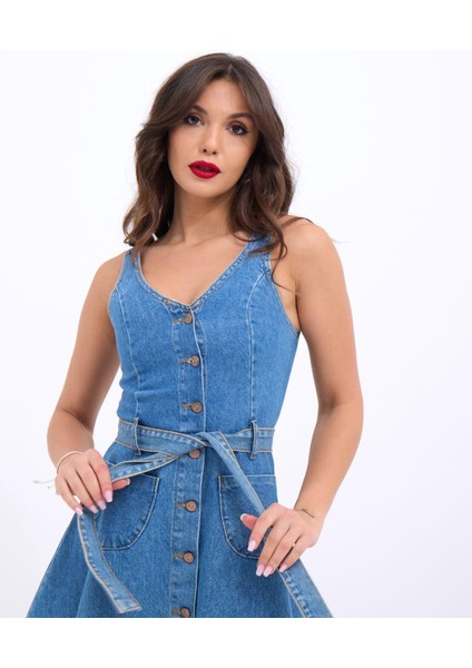 6208 Kot Elbise-Mavi