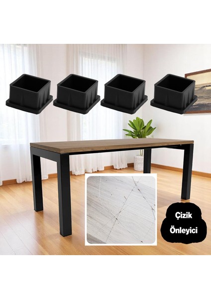 8 Adet Masa Sandalye Sehpa Ayak Tapası Kare Tıpa Papuç Takoz 40 mm x 40 mm Parke Zemin Koruyucu